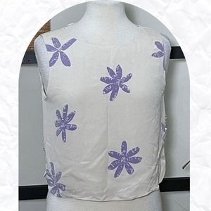 Finity Studio Womens Cream Beaded Floral Print Sleeveless Blouse Size 10